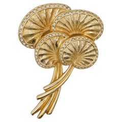 Christian Dior 1970s Vintage Large Mushroom Palm Leaf Crystals Exquisite Brooch
