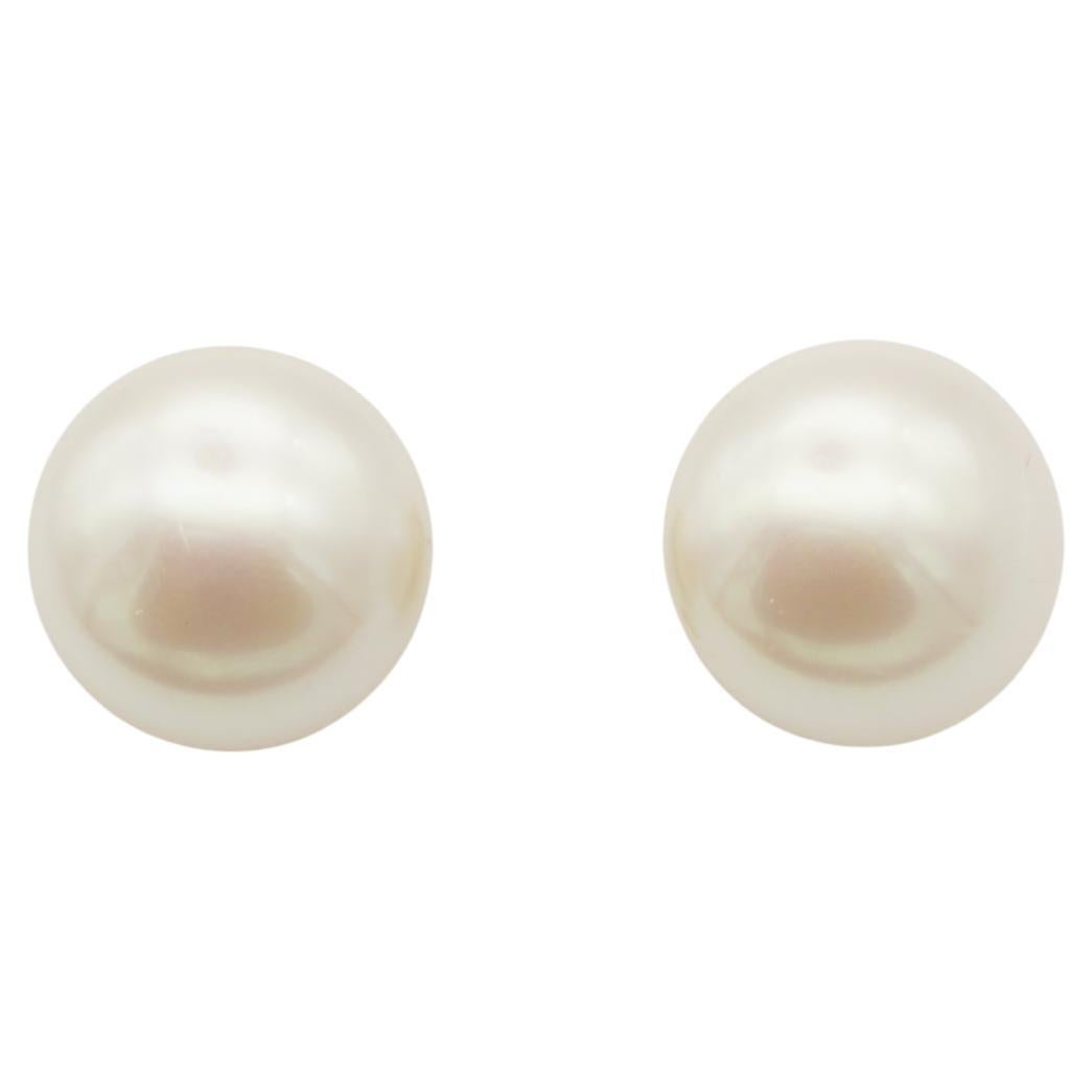 Christian Dior 1970s Vintage Large Round Circle White Pearl Gold Clip Earrings For Sale