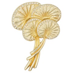 Christian Dior 1970s Vintage Large Water Lily Palm Leaf Layers Crystals Brooch