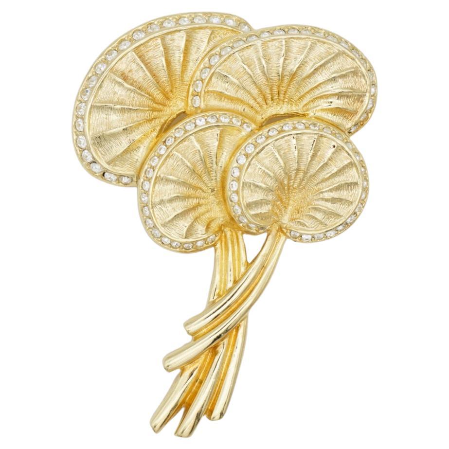 Christian Dior 1970s Vintage Broche Grande Lirio de Agua Hoja de Palma Capas de Cristales