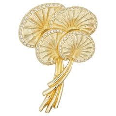 Christian Dior 1970s Vintage Large Water Lily Palm Leaf Layers Crystals Brooch