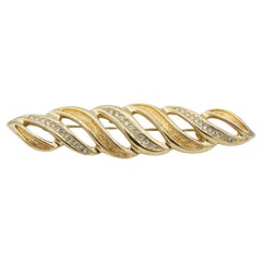 Christian Dior 1970s Vintage Long Fire Croissant Crystals Swirl Openwork Brooch