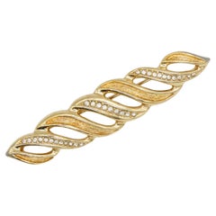 Christian Dior 1970s Vintage Long Fire Croissant Crystals Swirl Openwork Brooch