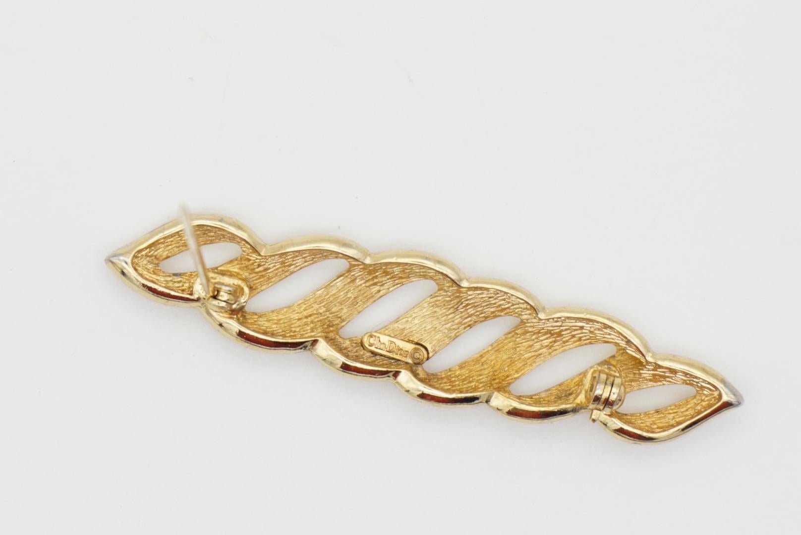 Christian Dior 1970s Vintage Long Fire Croissant Openwork Crystal Swirl Brooch For Sale 6