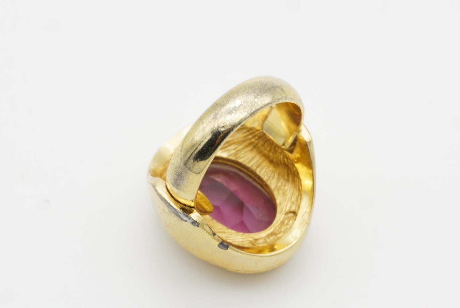 Christian Dior 1970s Vintage Rectangle Ruby Red Crystals Halo Silver Ring, US 7 8