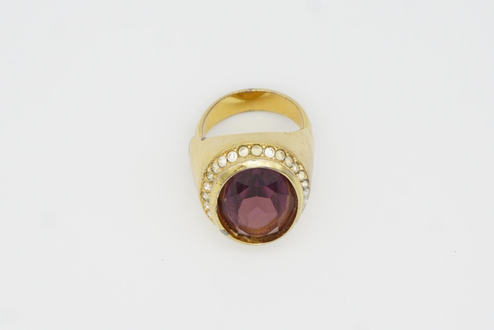 Christian Dior 1970s Vintage Rectangle Ruby Red Crystals Halo Silver Ring, US 7 10