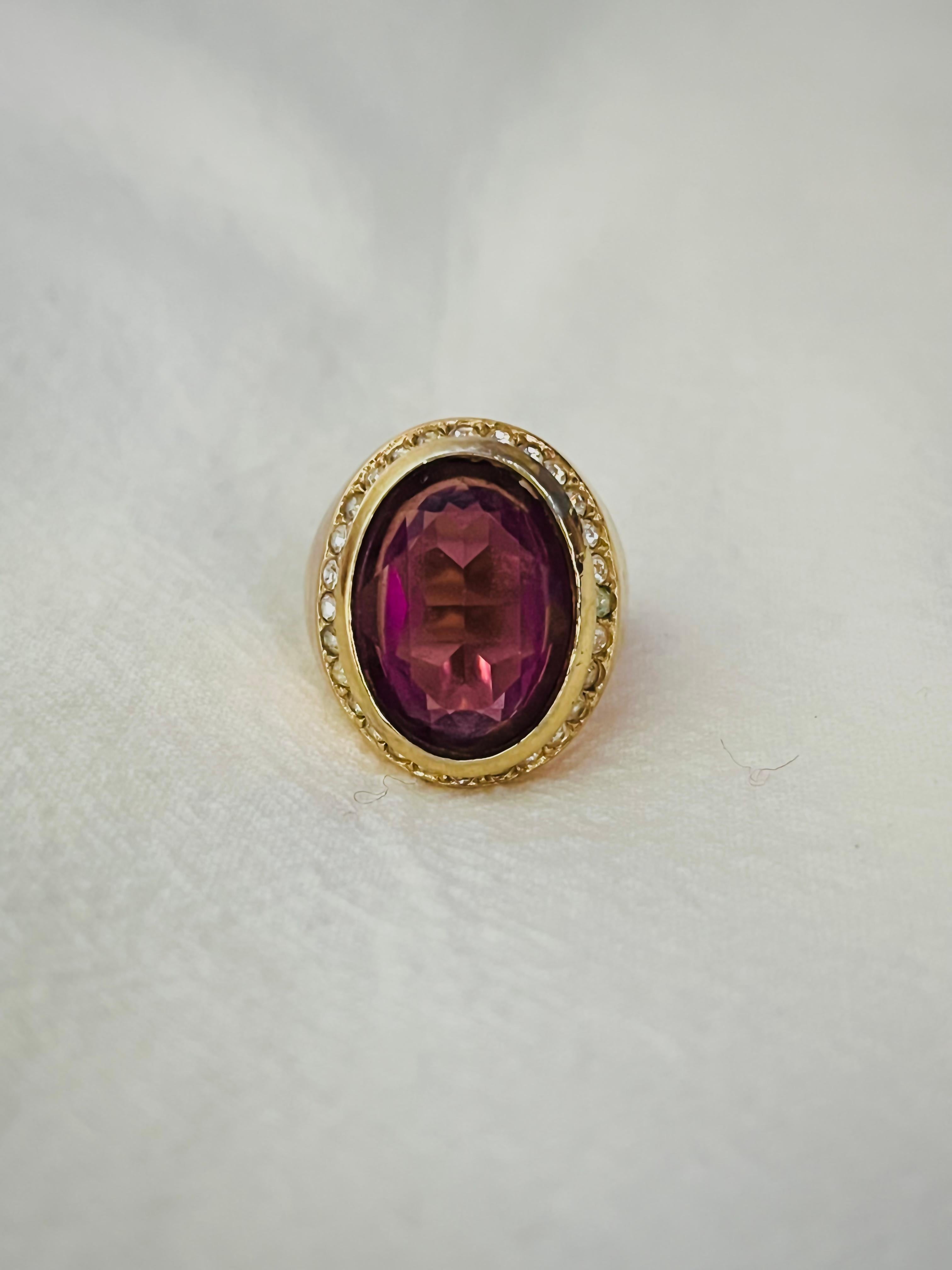 Christian Dior 1970s Vintage Rectangle Ruby Red Crystals Halo Silver Ring, US 7 11