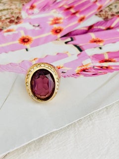 Christian Dior 1970s Vintage Rectangle Ruby Red Crystals Halo Silver Ring, US 7