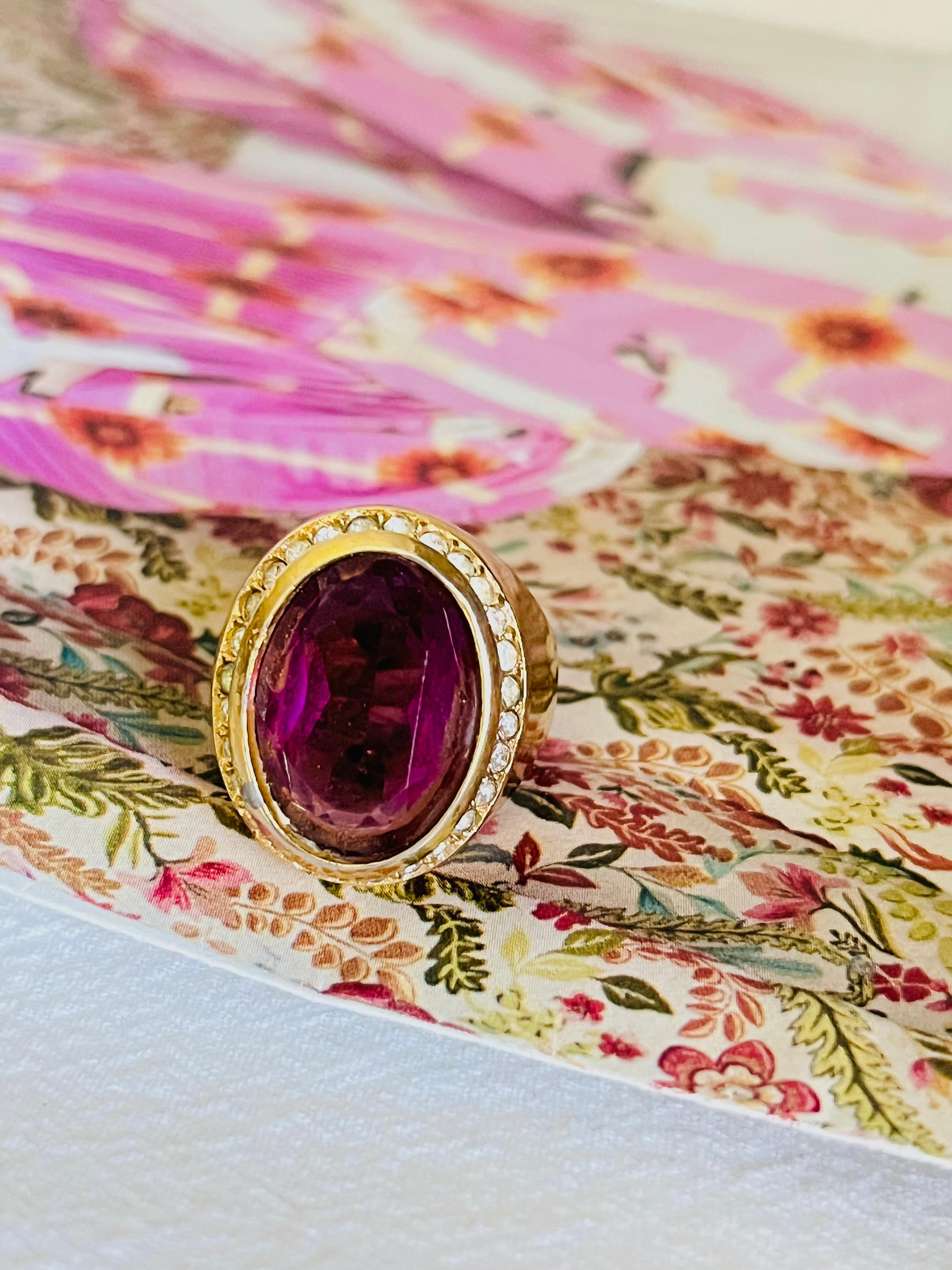 Christian Dior 1970s Vintage Rectangle Ruby Red Crystals Halo Silver Ring, US 7 In Good Condition In Wokingham, England