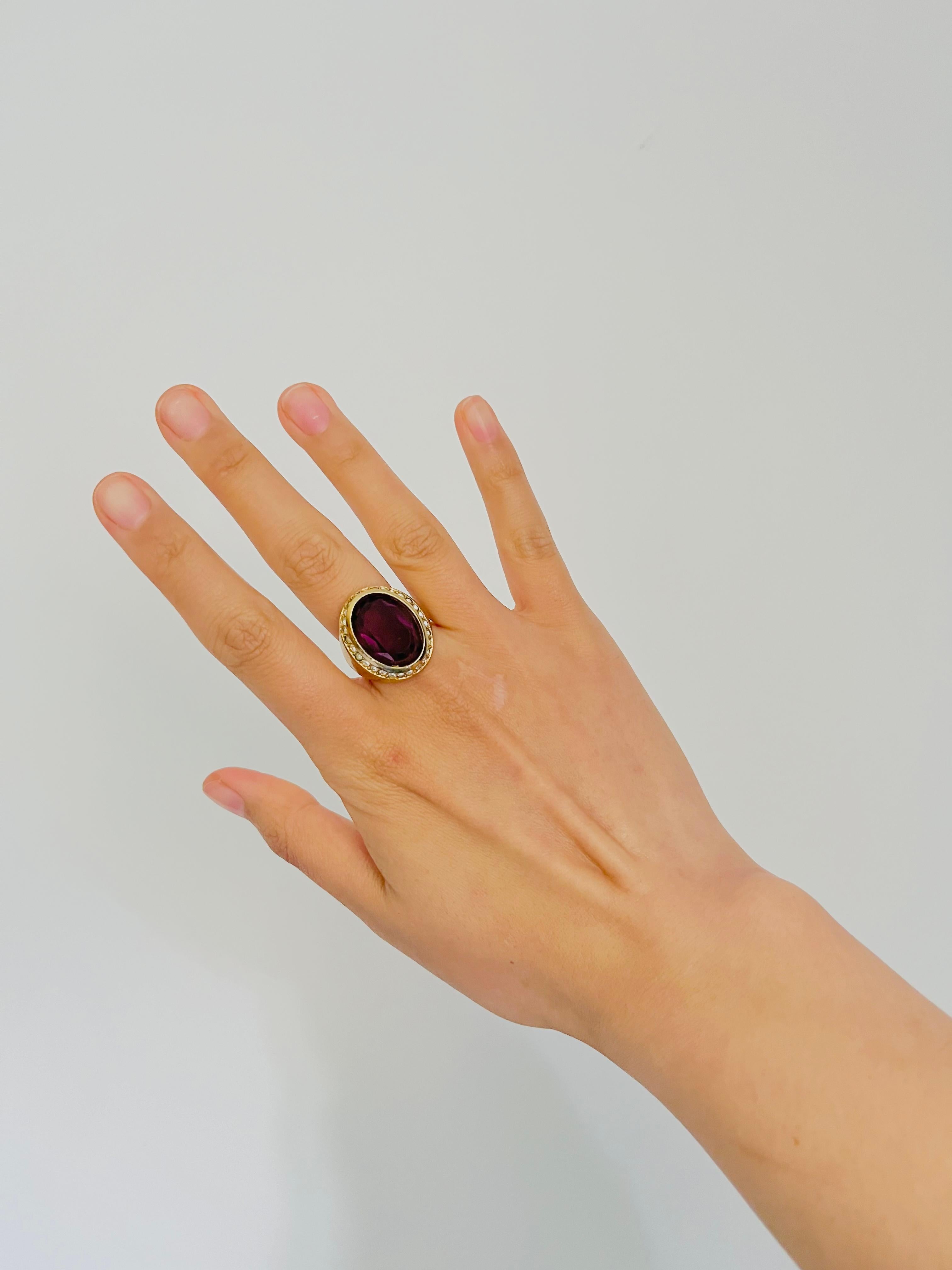 Christian Dior 1970s Vintage Rectangle Ruby Red Crystals Halo Silver Ring, US 7 3