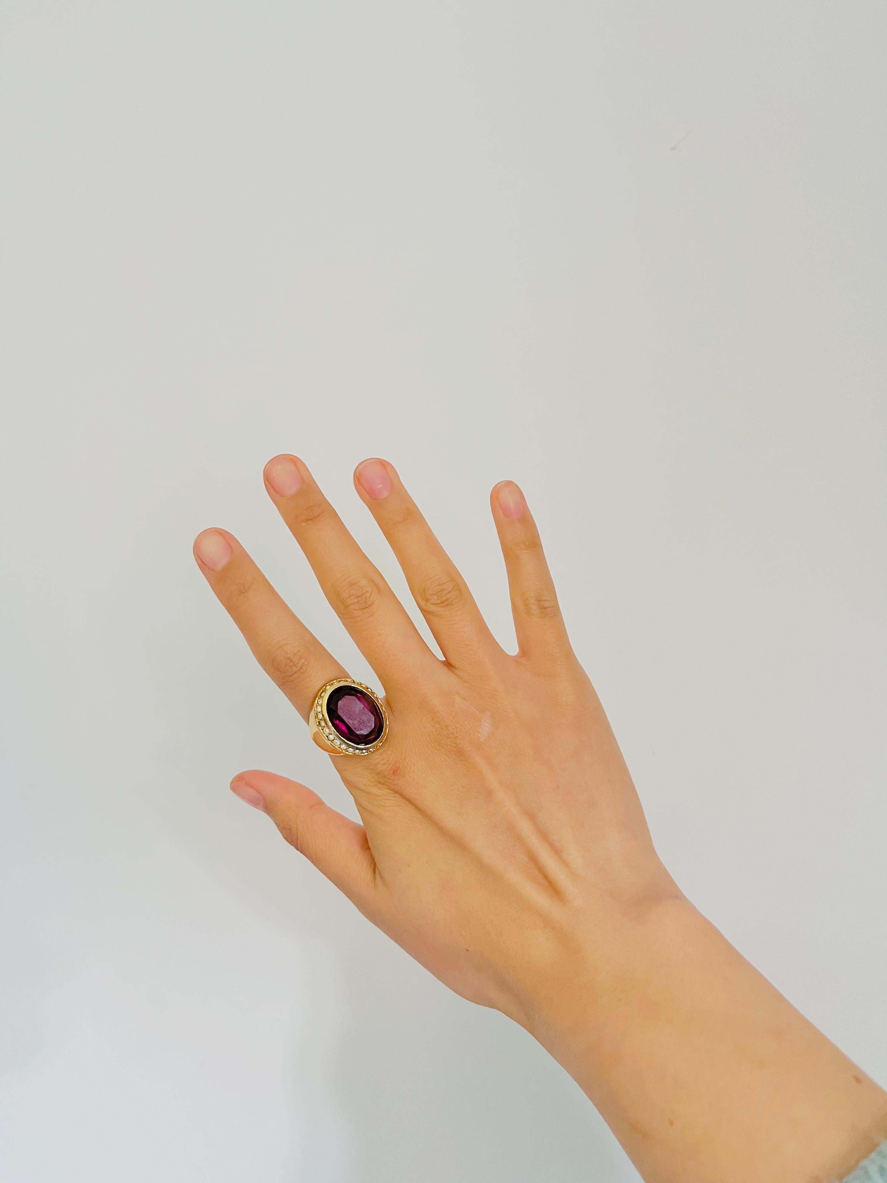 Christian Dior 1970s Vintage Rectangle Ruby Red Crystals Halo Silver Ring, US 7 4