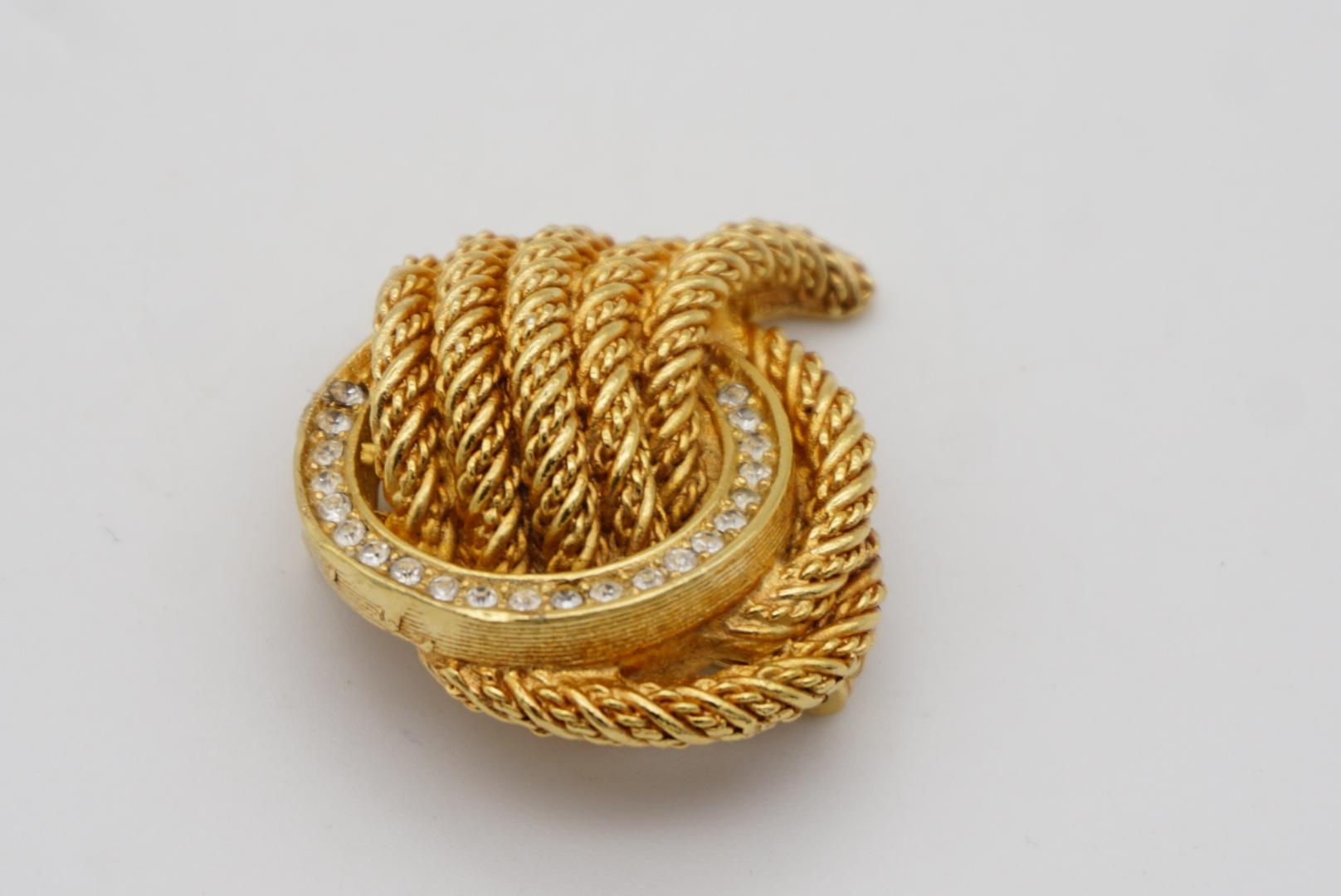 Christian Dior 1970s Vintage Round Hoop Knot Twist Rope Crystals Gold Brooch For Sale 4