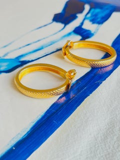 Christian Dior 1970s Vintage Textured Large Oval Ring Hoop Chunky Clip Earrings