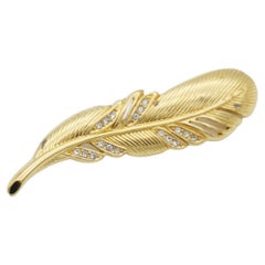 Christian Dior 1970s Vintage Textured Long Feather Leaf Crystals Openwork Brooch