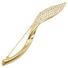 Christian Dior 1970s Vintage Unisex Extra Long Swirl Leaf Crystals Gold Brooch