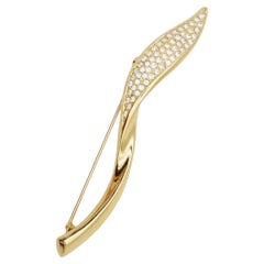 Christian Dior 1970s Vintage Unisex Extra Long Swirl Leaf Crystals Gold Brooch