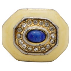 Christian Dior Vintage 1970 Jaune Marine Cabochon ovale Octogone Cristaux, 7