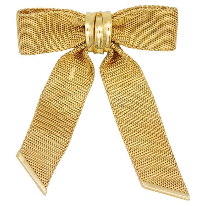 Christian Dior 1972 Vintage Large Knot Bow Ribbon Butterfly Mesh Elegant Brooch For Sale