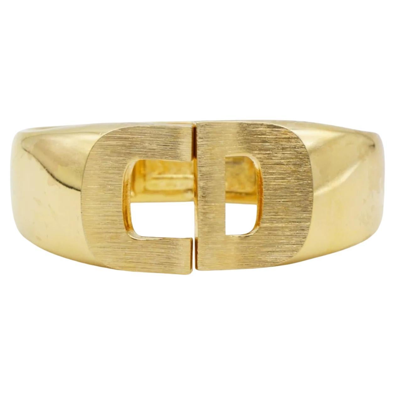 Christian Dior 1973 Logo CD Manschette Chunky Clamper Pulsera brazalete de oro