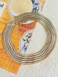 Christian Dior 1973 Unisex 5 Five Strands Layer Sliver Gold Snake Omega Necklace