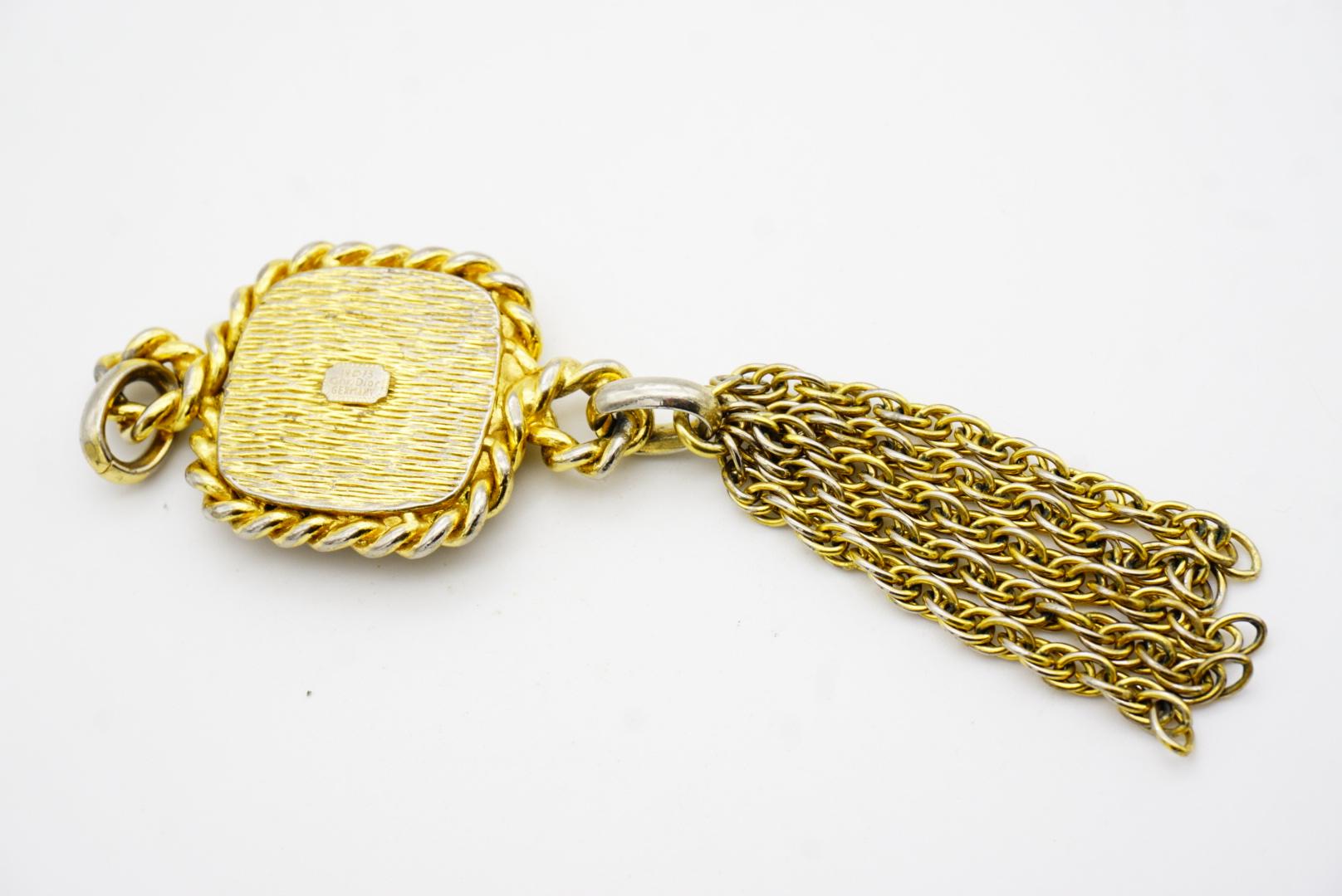 Christian Dior 1973 Vintage Long Square Cube Brown Cabochon Tassel Rope Pendant 6