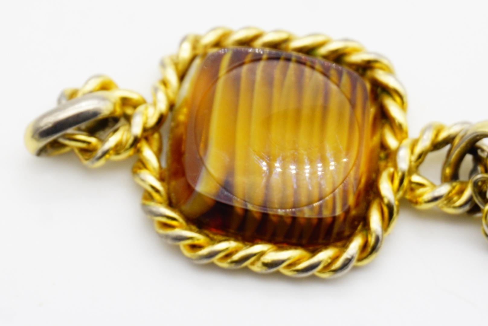 Christian Dior 1973 Vintage Long Square Cube Brown Cabochon Tassel Rope Pendant 8