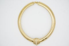 Christian Dior 1980 Vintage Crystals Extra Wide Ribbed Omega Chunky Necklace