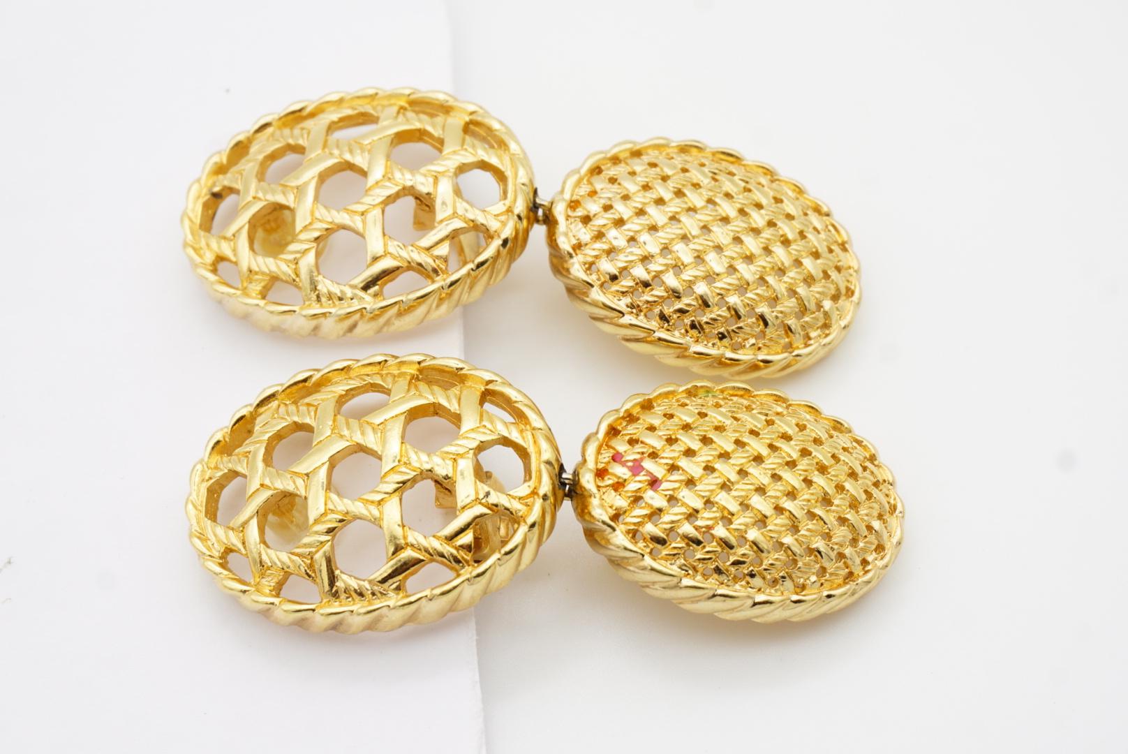 Christian Dior 1980 Vintage Double Oval Mesh Openwork Chunky Drop Clip Earrings For Sale 5