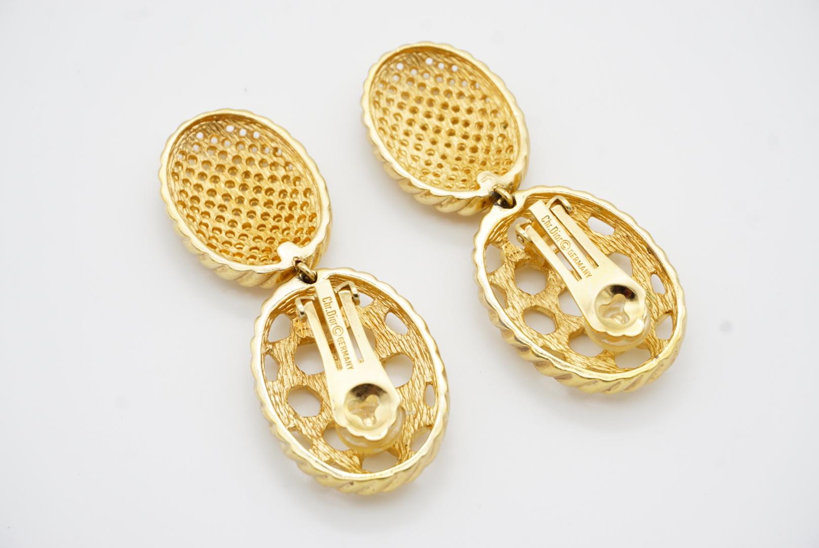 Christian Dior 1980 Vintage Double Oval Mesh Openwork Chunky Drop Clip Earrings For Sale 7