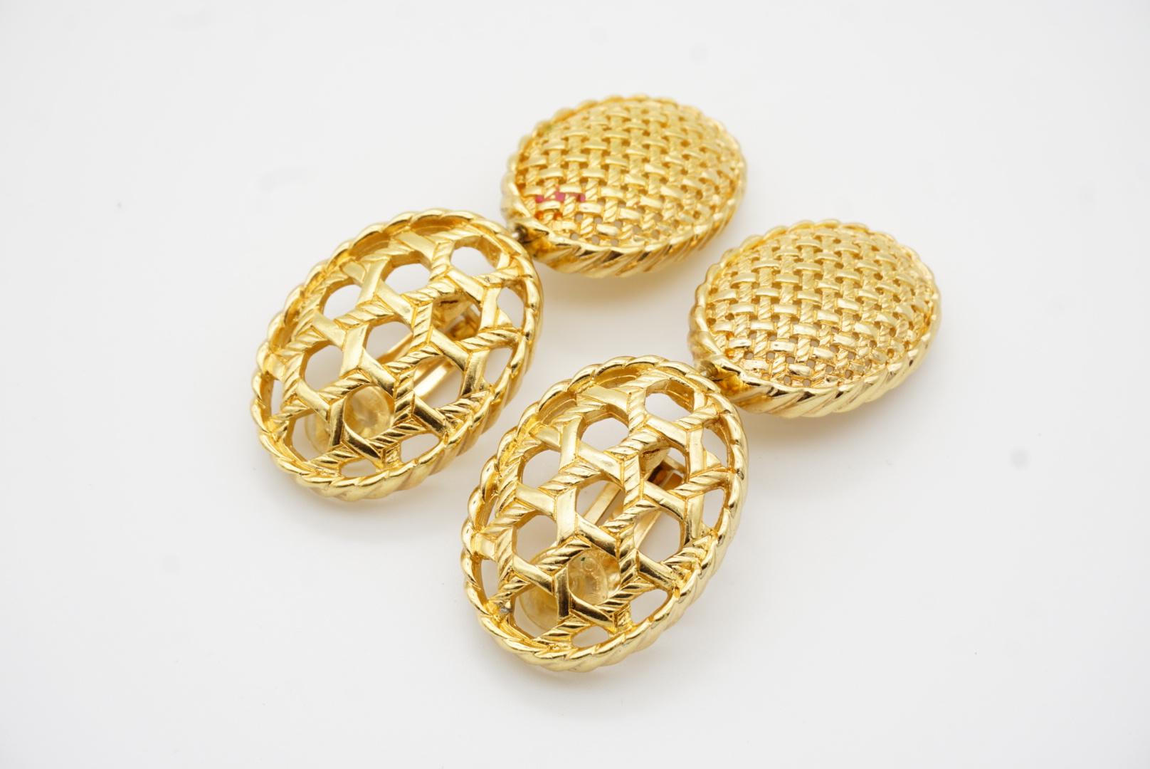 Christian Dior 1980 Vintage Double Oval Mesh Openwork Chunky Drop Clip Earrings For Sale 8