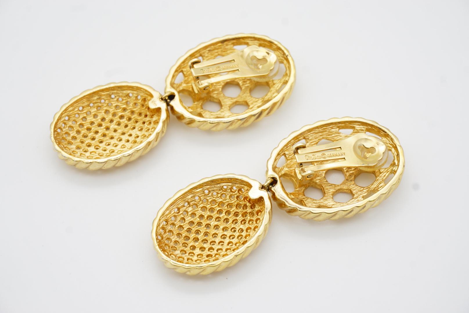 Christian Dior 1980 Vintage Double Oval Mesh Openwork Chunky Drop Clip Earrings For Sale 8