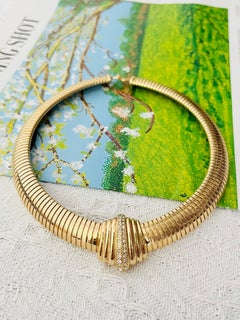 Christian Dior 1980 Vintage Extra Wide Crystals Ribbed Omega Chunky Necklace