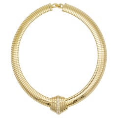Christian Dior 1980 Vintage Extra Wide Crystals Ribbed Omega Chunky Necklace