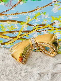 Christian Dior 1980 Vintage Large Glow Ribbon Knot Bow Crystals Openwork Brooch