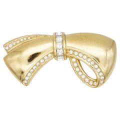 Christian Dior 1980 Vintage Large Gold Crystals Ribbon Knot Bow Openwork Brooch