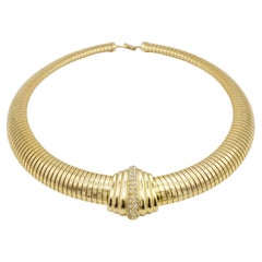 Christian Dior 1980 Vintage Shell Fan Crystal Wide Ribbed Omega Chunky Necklace