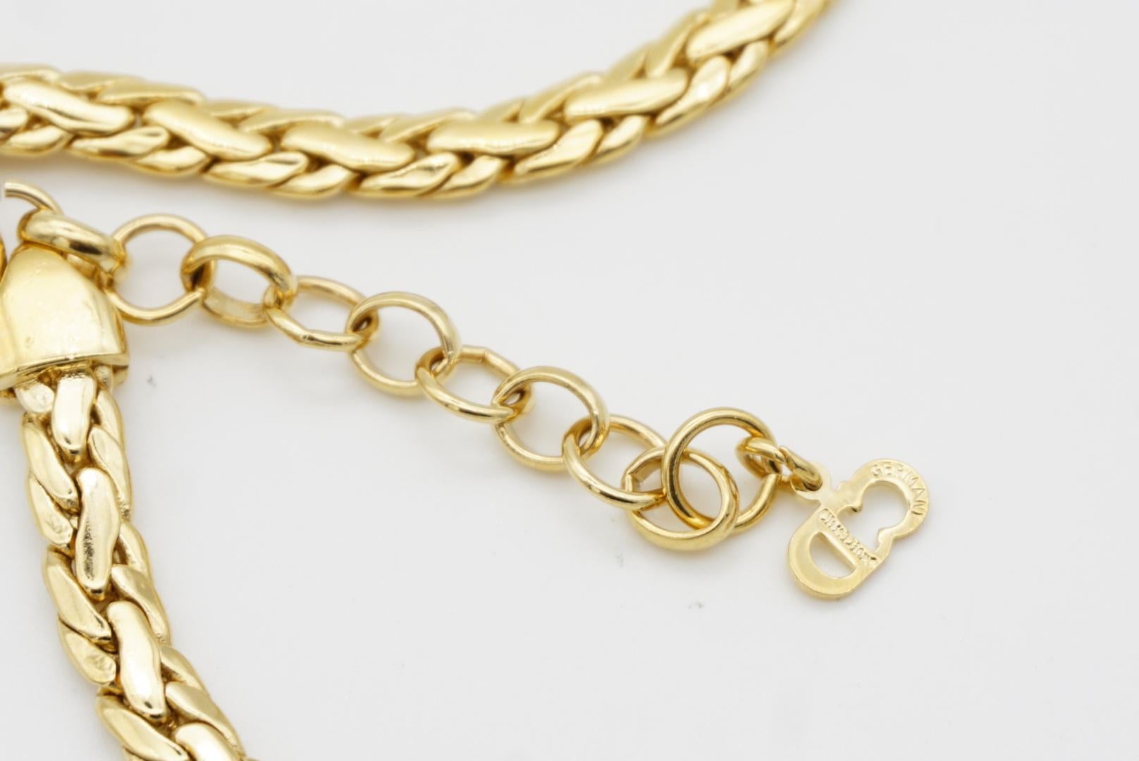 Christian Dior 1980 Vintage Trio Kiss Cross X Link Crystals Gold Omega Necklace 7