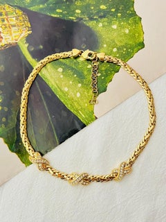 Christian Dior 1980 Vintage Trio Kiss Cross X Gliederkristalle Gold Omega Halskette