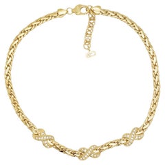 Christian Dior 1980 Vintage Trio Kiss Cross X Link Crystals Gold Omega Necklace