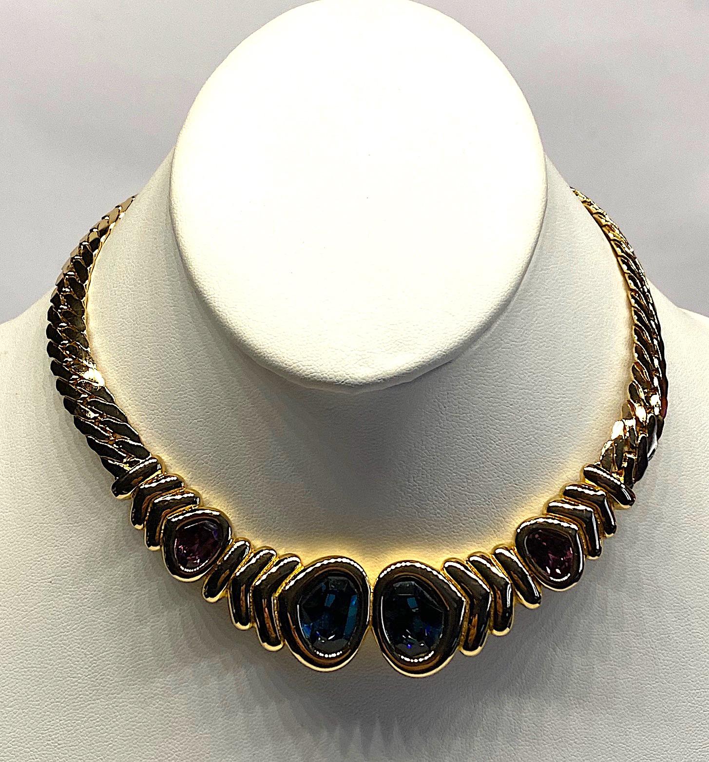 Christian Dior 1980s Necklace with Purple & Blue Crystal Stones 12