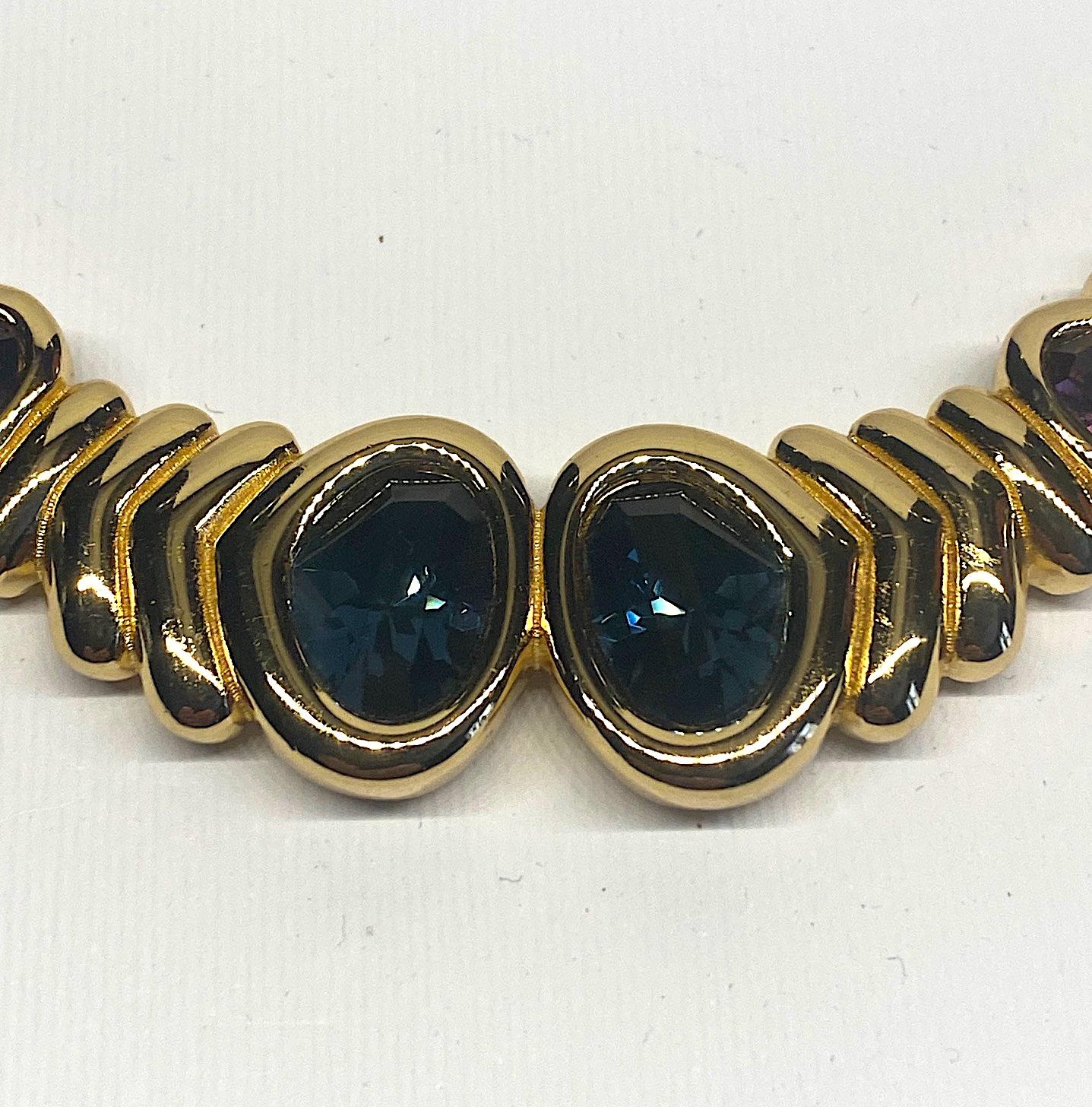 Christian Dior 1980s Necklace with Purple & Blue Crystal Stones In Good Condition In New York, NY