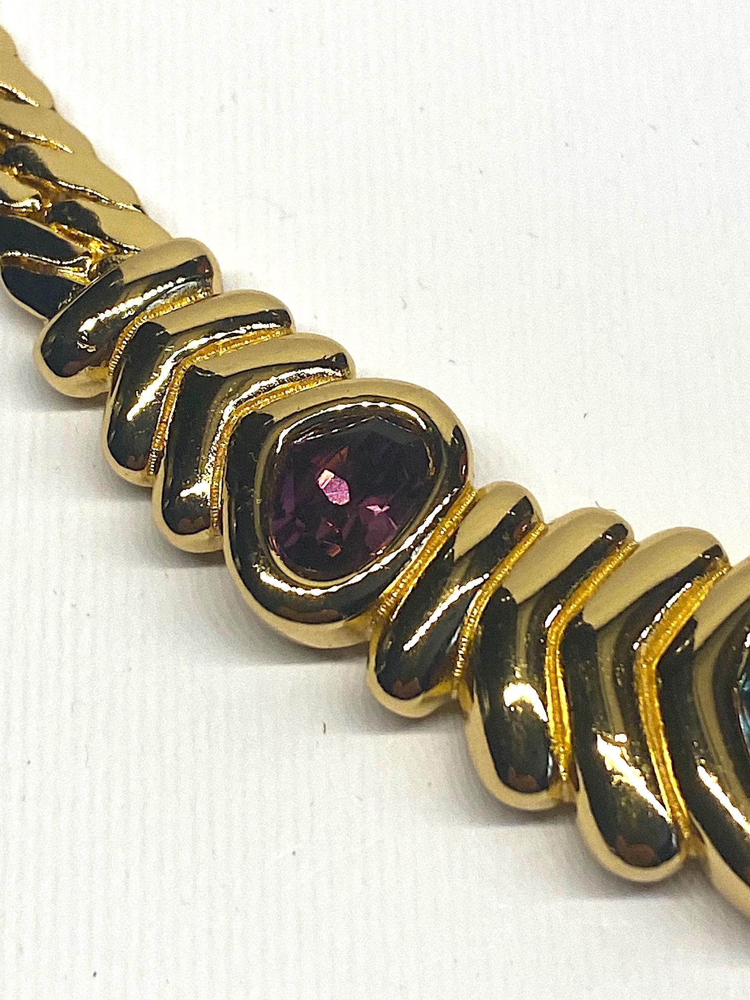 Women's Christian Dior 1980s Necklace with Purple & Blue Crystal Stones