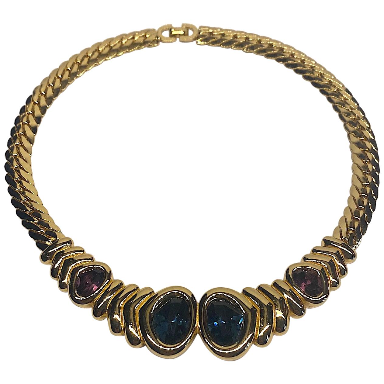 Christian Dior 1980s Necklace with Purple & Blue Crystal Stones