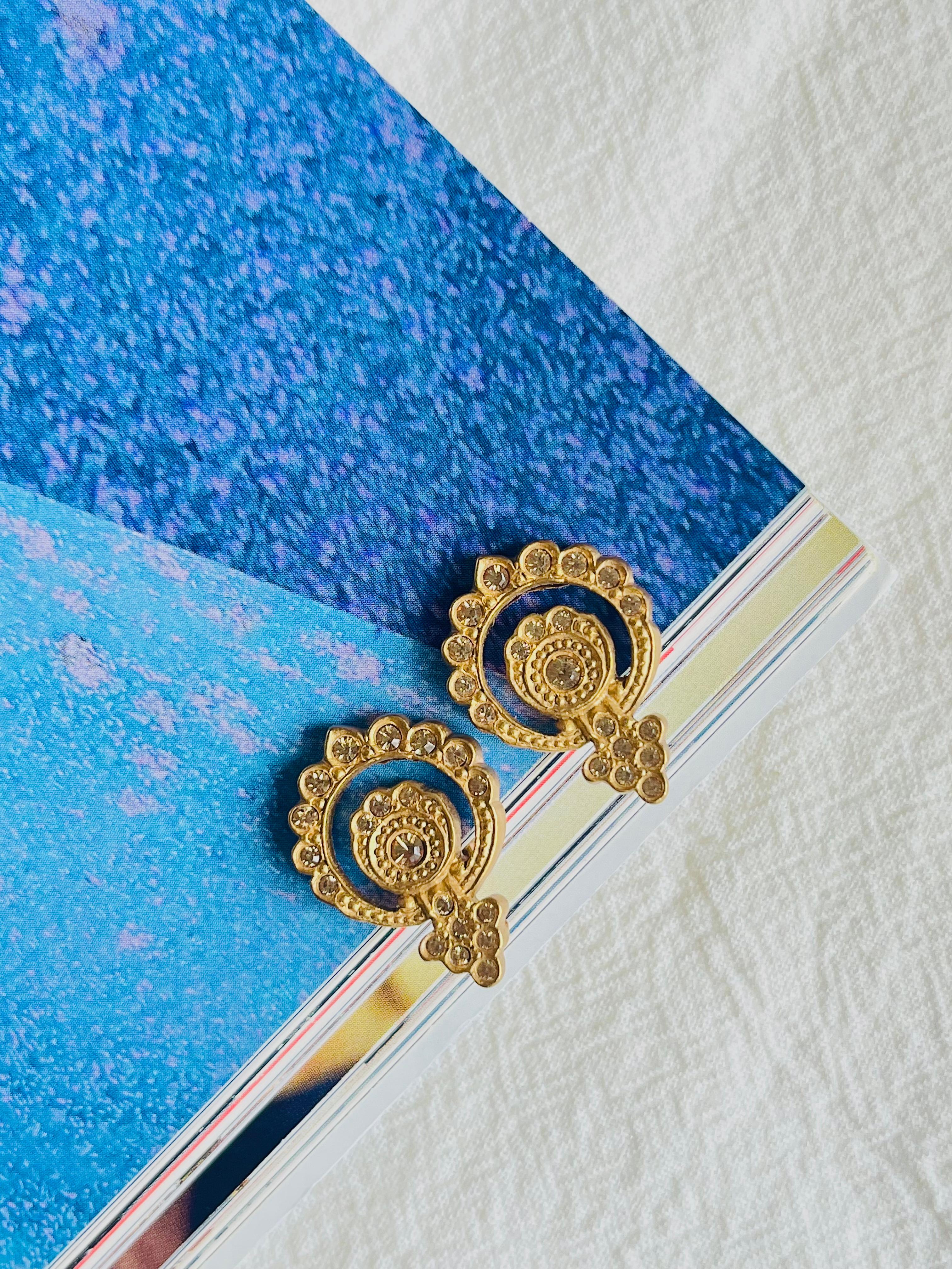 Art Deco Christian Dior 1980s Baroque Circles Openwork Citrine Crystals Clip Earrings For Sale