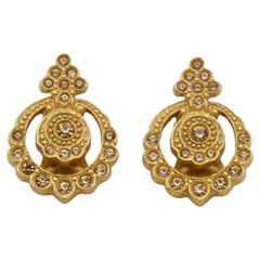 Christian Dior 1980s Baroque Circles Openwork Citrine Crystals Clip Earrings
