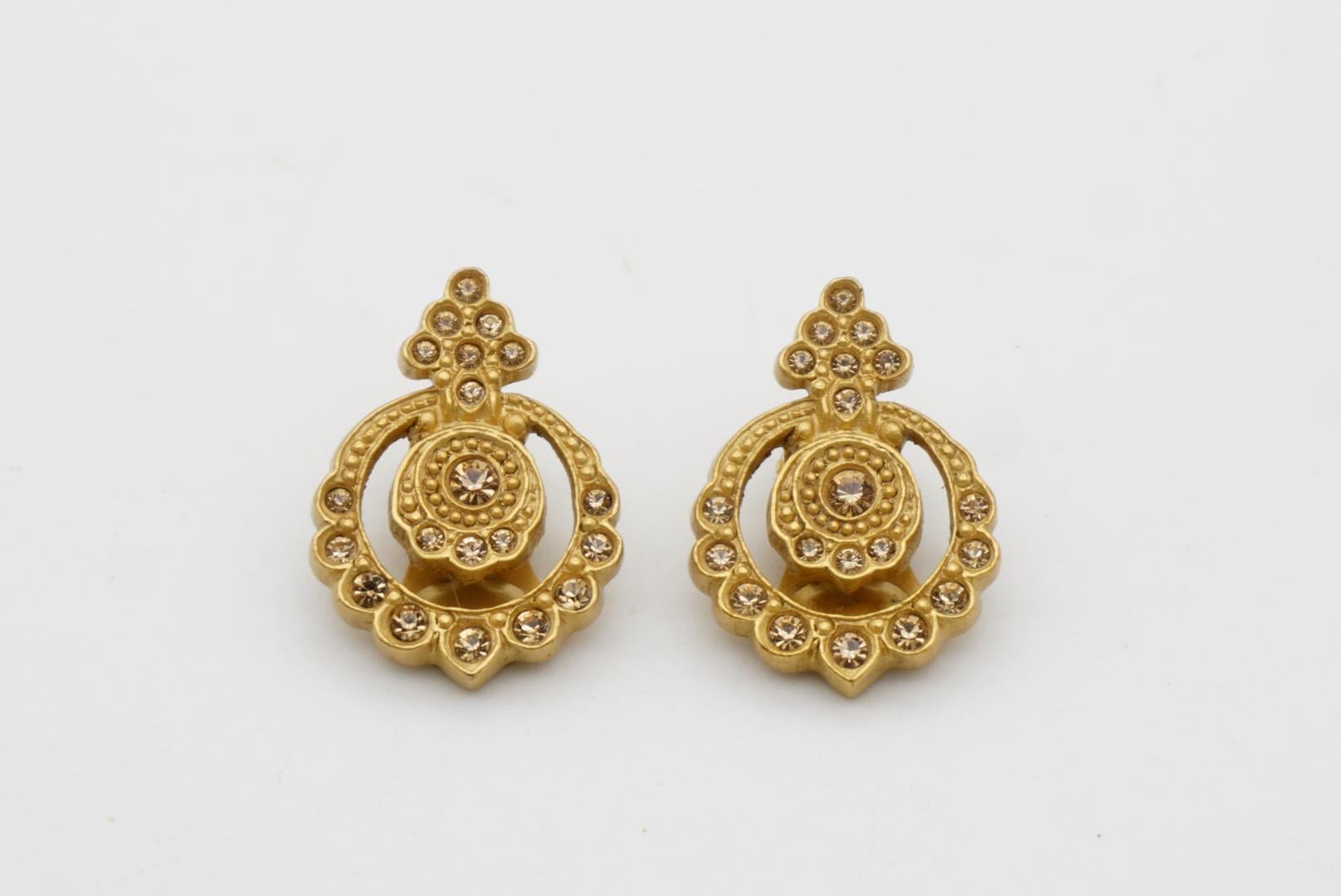 Christian Dior 1980s Baroque Circles Openwork Crystal Filigree Clip On Earrings For Sale 1