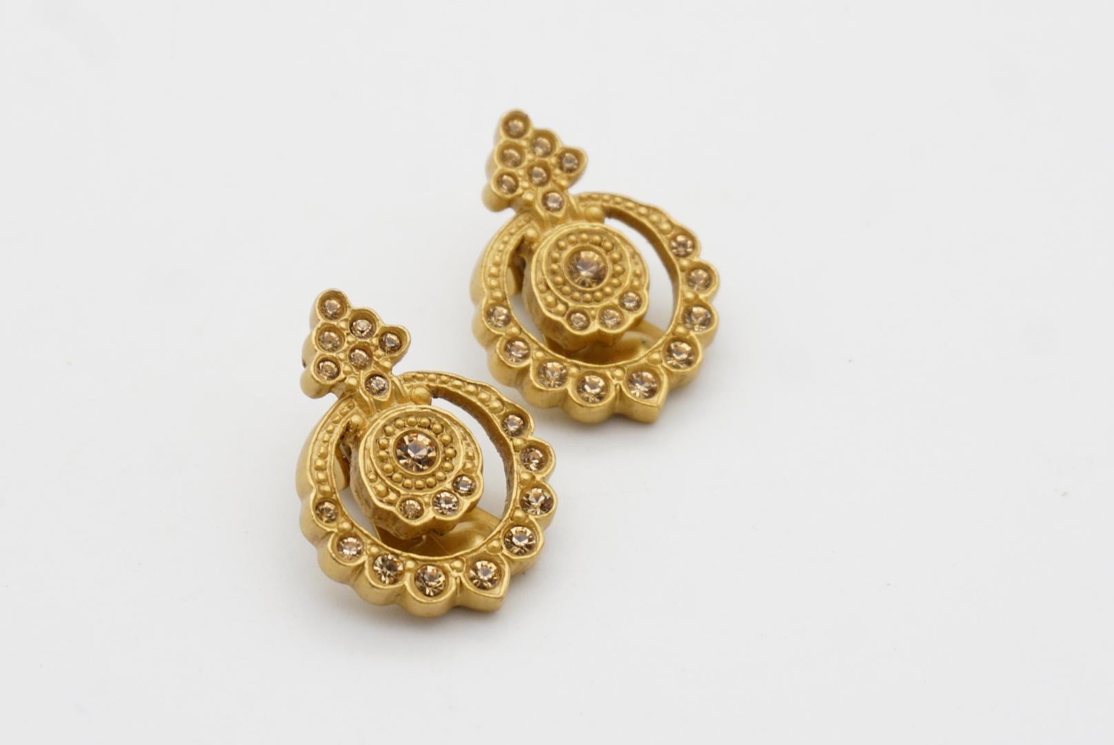 Christian Dior 1980s Baroque Circles Openwork Crystal Filigree Clip On Earrings For Sale 2