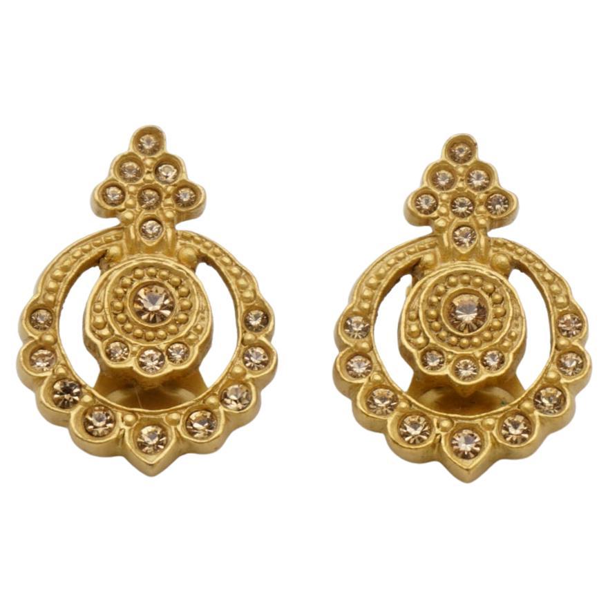 Christian Dior 1980s Baroque Circles Openwork Crystal Filigree Clip On Earrings For Sale