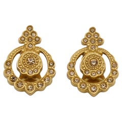 Retro Christian Dior 1980s Baroque Circles Openwork Crystal Filigree Clip On Earrings