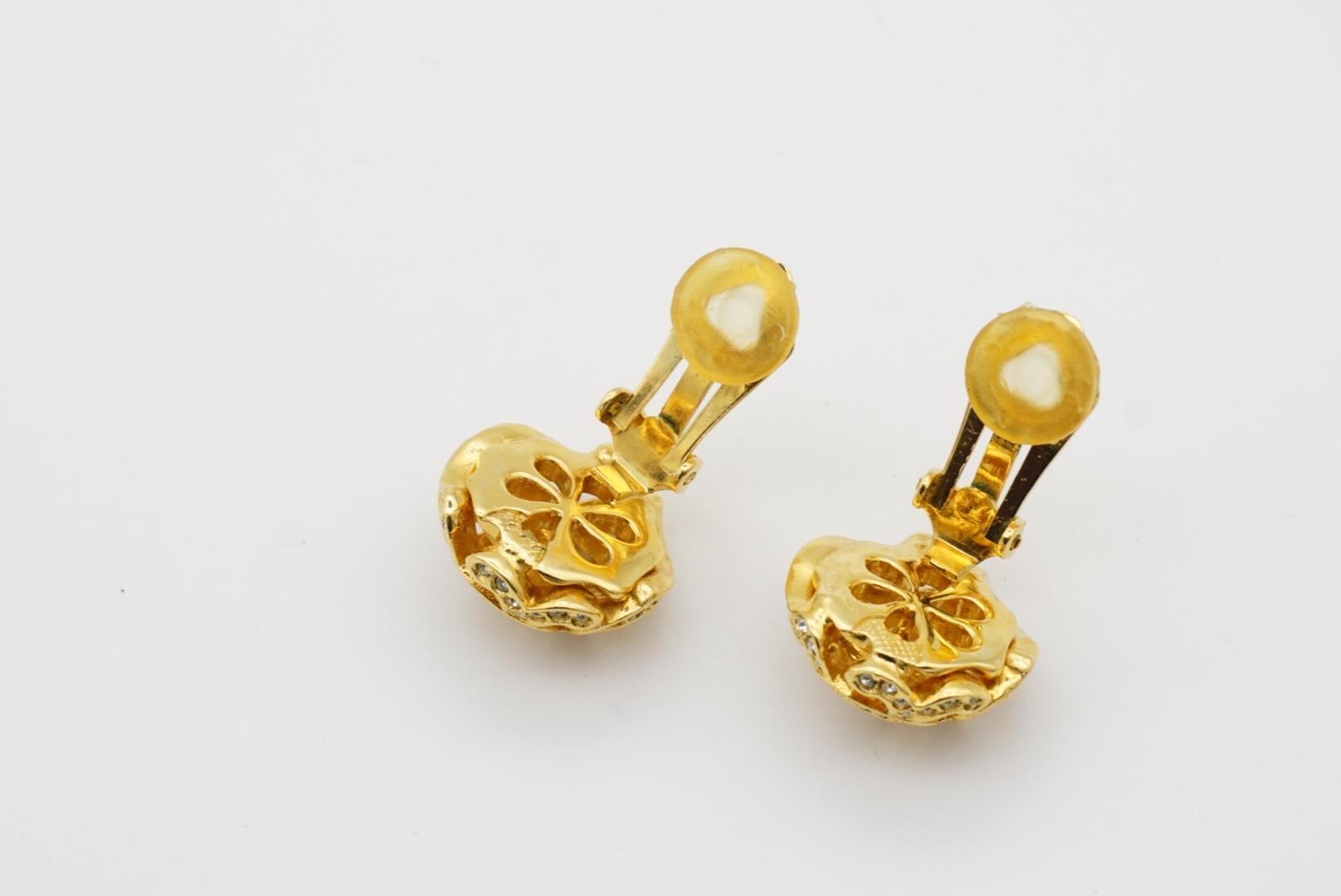 Christian Dior 1980s Baroque Round Circle Openwork Crystals Dome Clip Earrings 5